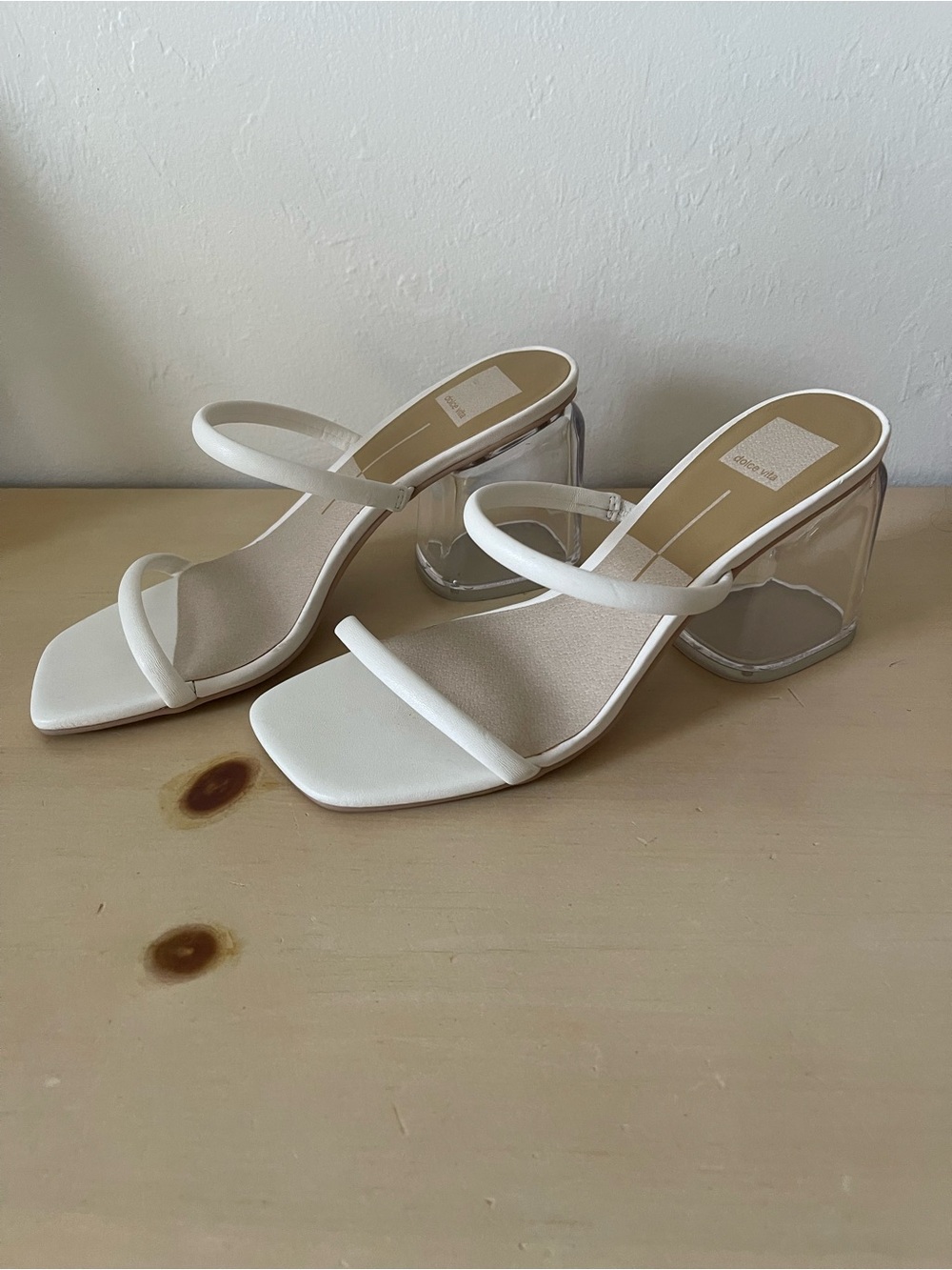 Dolce Vita White Strappy Clear-Block Heels Classic sandal heel 9